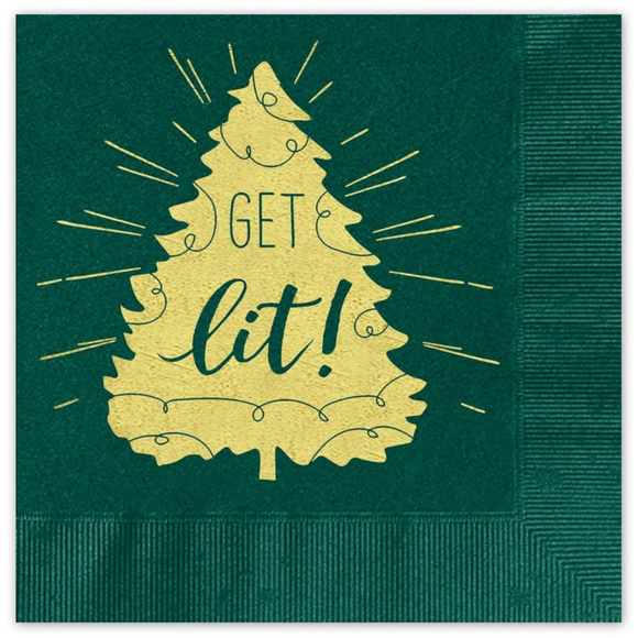 25 Green & Gold foil Funny Christmas tree napkins - Picture 3 of 4